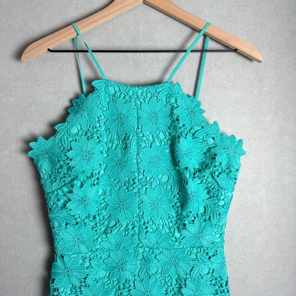 Bisou Bisou Women’s Guipure Lace High Neck Floral Dress Size 4 Teal Blue Party - Picture 12 of 12